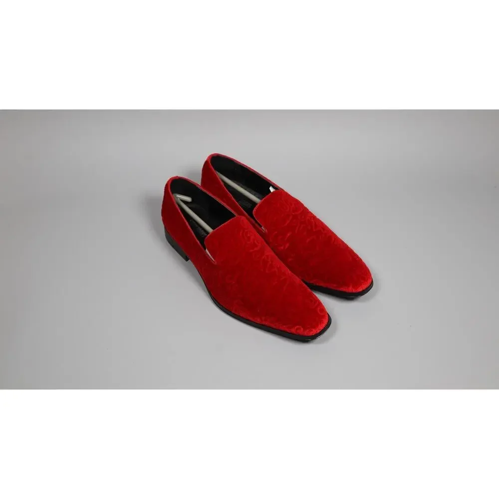Stacy Adams Saunders Men Red Velour Slip On Loafers Tuxedo Dress Shoes Size 11.5